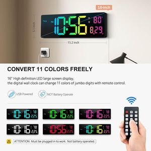 16\" <b>Digital</b> <b>Wall</b> <b>Clock</b> with RGB Night Lights Large LED Display <b>for</b> Living Room Bedroom 11 Colors Alarm <b>Clock</b> - Product Image 4