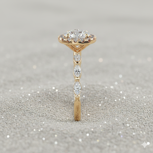 Anillo de compromiso vintage con halo de diamantes en forma de marquesa chapado en oro rosa - Product Image 4