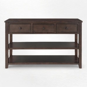 Mesa Consola Moderna de Hierro Marrón Oscuro con 3 Cajones y 2 Estantes Abiertos, Mueble de Almacenamiento para Sala de Estar o Entrada - Product Image 1