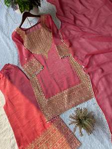 Ensemble Palazzo en Georgette Brodé Zari Style Arabe Dubaï Élégant pour Fêtes Hivernales Musulmanes 2026 - Salwar Kameez Aïd - Product Image 4