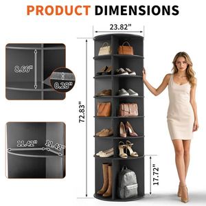 Scarpiera Girevole a 360 Gradi a 7 Livelli in Composito Legno-Plastica 60x60x184cm Nera - Product Image 4