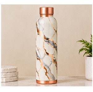 Floral <b>Bird</b> Design Copper <b>Water</b> Bottle With Wooden Lid Portable Travel Use - Product Image 2