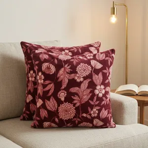 Juego de 2 Fundas de Almohada de Terciopelo Floral, Fundas Decorativas Suaves para Cojines, Color Granate y Rojo Óxido, Fundas para Cojines Decorativos Botánicos - Product Image 4
