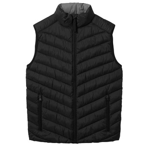 Gilet matelassé en polyester pour homme avec fermeture éclair, design imprimé et broderie de logo personnalisé, gilet chaud d'automne - Product Image 1