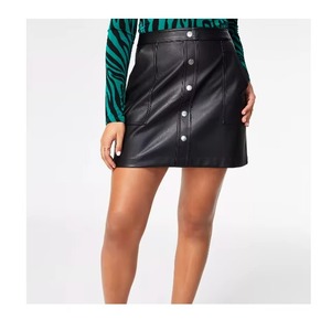 Nouvelle arrivée, jupe en cuir vintage de couleur unie, taille haute, automne-hiver, logo personnalisé, pour femmes - Product Image 1