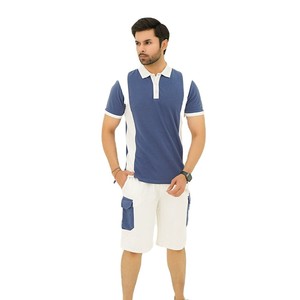 Conjunto Deportivo de Verano para Hombre 2026, Camiseta de Algodón Multicolor, Pantalones Cortos con Cordón, Corte Holgado, Color Sólido, Ropa Casual al Por Mayor - Product Image 1