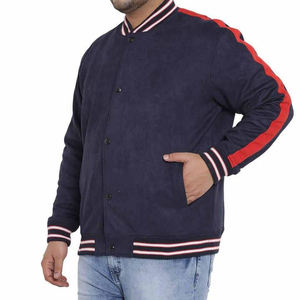 Chaqueta Varsity Azul Marino para Hombre, Corte Regular, Estilo Casual, Cuello en V, Cierre de Botones, Exterior de Lana/Viscosa, Invierno, con Letras, Térmica, Cortavientos - Product Image 4