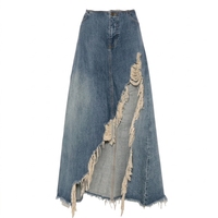 Jupe longue en jean 100 % coton délavé, écologique et respirant, coupe ample, taille régulière, pour femme, collection automne