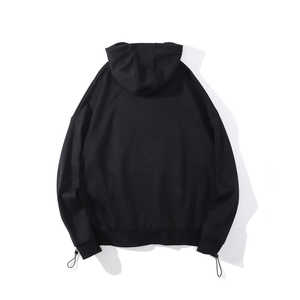 Sweat à capuche streetwear oversize noir avec strass et motif flamme réfléchissant, coupe ample, en coton épais, pour homme et femme, hiver - Product Image 2