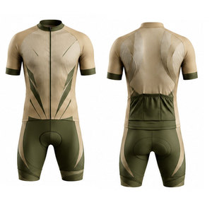 Ensemble maillot et short de cyclisme pour homme, beige avec accents vert olive, respirant, en polyester, design sans couture, pour adultes - Product Image 1