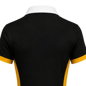 Women's Black and White Polo <b>Dress</b> <b>Short</b> <b>Sleeve</b> Contrast Collar Athletic Uniform <b>Shirt</b> with Gold Side Panels and Chest Crest Top - Product Image 6