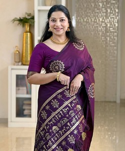 Collection de Saris en Soie de Qualité Supérieure pour Femmes – Vêtements Traditionnels pour Mariages et Festivals – Vente en Gros 84568 Violet Longueur Ras du Sol - Product Image 2