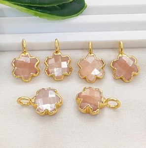 10mm Peach <b>Moonstone</b> Gemstone Clover Handmade Gold Electroplated <b>Pendant</b> Jewelry Making Charm - Product Image 1