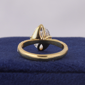 Bague de fiançailles ovale en diamant de laboratoire certifié IGI de 1,50 carat, plaqué or 14 carats, sertie pavé, monture tulipe, pour mariage et soirée - Product Image 4