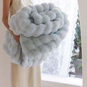 Luxury Faux Rabbit Fur <b>Throw</b> <b>Blanket</b> Double Sided <b>Thick</b> Plush Fleece <b>Blanket</b> Soft Polyester Sofa Office Nap <b>Blanket</b> OEM ODM - Product Image 3