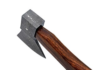 Hache à barbe de style Viking en acier Damas forgé à la main, personnalisée OEM, avec manche en bois et fourreau en cuir - Product Image 5