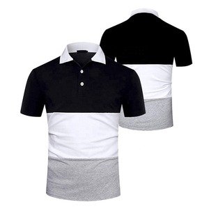 Polo de Manga Corta para Hombre, Diseño Color Block, Corte Regular, Tejido Casual, Color Sólido Negro, Blanco y Gris - Product Image 1