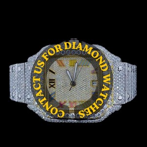 Impresionante Reloj con Esfera Cuadrada de Moissanita Blanca con Incrustaciones de Diamantes, Números Romanos, Fecha Automática, Resistente al Agua, Premium - Product Image 1