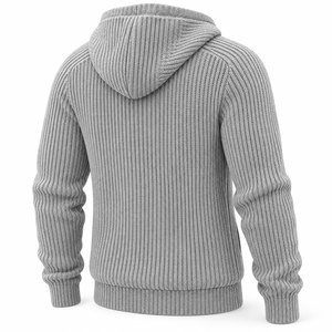 Cardigan zippé tendance pour homme, col rond, couleur unie, manches longues, décontracté, pour l'automne, 100% coton, anti-boulochage, léger, 320g, côtelé - Product Image 3