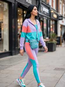 Conjunto Deportivo de 2 Piezas para Mujer, Sudadera con Capucha y Cierre de Cremallera 2 en 1 en Colores Pastel y Leggings, Ligero, de Poliéster/Algodón, con Bolsillos Laterales - Product Image 6