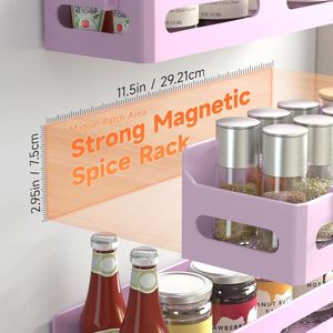 4 Pack Strong Magnetic Spice Rack for Refrigerator Multipurpose 4-Hook <b>Shelf</b> Organizer for <b>Kitchen</b> & Bathroom - Product Image 4
