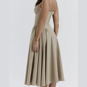 Robe de soirée d'été sur mesure pour femme, vert sauge, en mousseline, à bretelles spaghetti, longueur genou, taille naturelle, style robe de bal, OEM ODM - Product Image 2