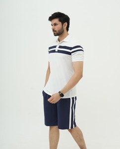 White Contrast Summer Formal 100% Cotton Breathable <b>Knitted</b> Short <b>Set</b> - Product Image 2