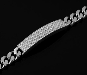 <b>Silver</b> Plated Moissanite Curb Link <b>Bracelet</b> Ice Cube Chain <b>Bangle</b> Round Brilliant Unisex Gift Jewelry - Product Image 3