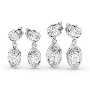 Boucles d'oreilles élégantes en or 14 carats avec diamants de laboratoire ronds et marquises sertis clos, certifiées IGI, pendantes, cadeau de luxe pour elle - Product Image 1