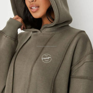 Sudadera con capucha de gran tamaño cosida personalizada para mujer, Sudadera larga de invierno, técnica de tinte de corbata con bordado frontal 3D, ácido de talla grande - Product Image 3