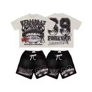 เสื้อยืดโอเวอร์ไซส์ทรงหลวมพร้อมกางเกงขาสั้นเข้าชุด ชุดสตรีทแวร์แบบสั่งทำสำหรับผู้ชาย แฟชั่นแนวสตรีท ดีไซน์ OEM เสื้อฮู้ดดี้ - Product Image 5