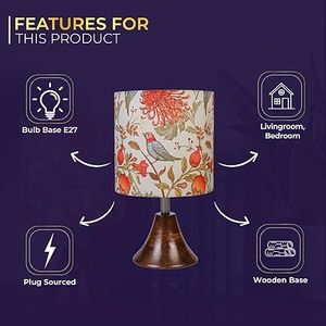 Floral Print Table <b>Lamp</b> <b>Wooden</b> Base <b>Bedside</b> Desk Light Housewarming Tabletop Decor Home Hotel Room Decor - Product Image 3