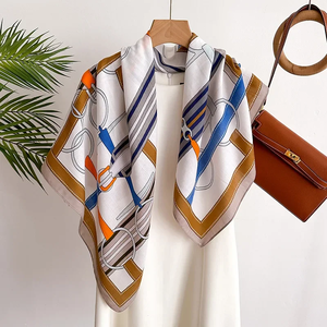 90*90 2026 New Fashion <b>Light</b> Luxury Silk Scarf Women Twill Simple Square Scarves Ladies Sunscreen Shawl Headscarf All Seasons - Product Image 5