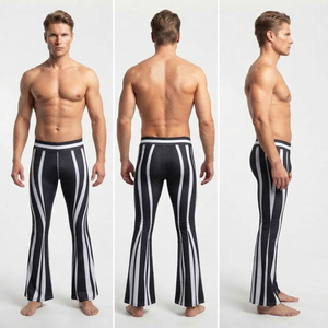 OEM Custom Stripe Printed <b>Men</b> Flare <b>Leggings</b> <b>Men</b> Sublimation Printed Full Length Tights Yoga Workout Pants <b>Men</b> Flare <b>Leggings</b> - Product Image 5
