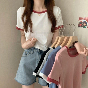 เสื้อยืดผู้หญิงทรงหลวมแบบสบายๆ ปี 2026 คอเสื้อตัดกันแบบใหม่ แขนสั้น แต่งลูกไม้ โลโก้ ระบายอากาศได้ดี เป็นมิตรกับสิ่งแวดล้อม แห้งเร็ว สั่งทำได้ - Product Image 4