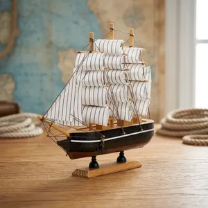 Modern Metal Sailing Boat Figurine Nautical Ship Showpiece Black <b>Table</b> <b>Decor</b> for Home Office Living Room Bookshelf Desk - Product Image 6
