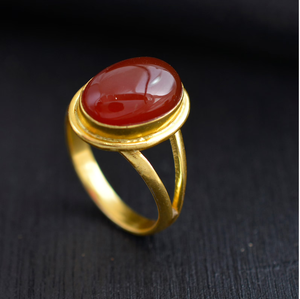 Bague en cornaline plaquée or, pierre précieuse orange, pour femme, bijou artisanal - Product Image 3