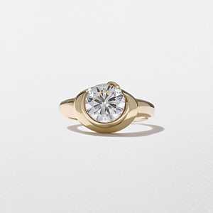 Bagues de fiançailles en diamant en or massif 14 carats, sertissage demi-clos, halo sculpté en or, diamant rond de laboratoire, bijoux de luxe pour anniversaire et mariage - Product Image 1