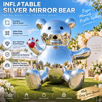Ballon gonflable miroir en forme d'ours, métallisé brillant, sphère flottante en PVC, décoration pour événements et fêtes