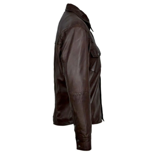 Genuine <b>Leather</b> Western Shirt Men's Unisex Dark Brown Full Sleeve Button Down CasualJacket Regular Fit All Seasons Turn-down - Product Image 2