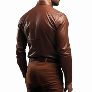 Men's Brown Leather Dress <b>Shirt</b> Full Sleeve Turn-down Collar Solid Formal <b>Shirt</b> Autumn Style - Product Image 3