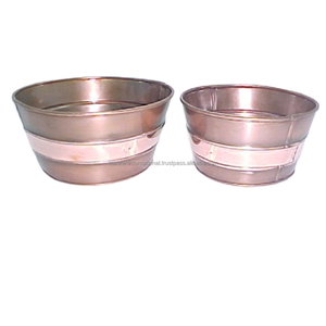 Kamran Two-Tone Copper and Polished Metal Classic Circular Eco-Friendly <b>Desktop</b> Flower Pots Planters <b>Organizer</b> with Handles - Product Image 3