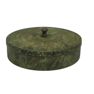 Green Rustic Metal Large Best Sales Candle Bowl With Metal Lid Hammered Design Table Top Decoration Candle <b>Jar</b> Bowl - Product Image 1