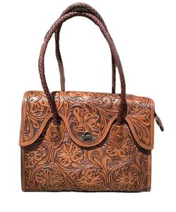 Handmade in India Boho Chic Genuine <b>Leather</b> Purse Hand-<b>Tooled</b> Zipper Closure All Season Eco-Friendly - Product Image 3