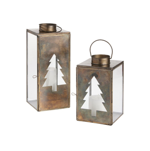 Lanterne de Noël rouge scintillante avec découpe renne, panneau en verre, support de bougie chauffe-plat suspendu, décoration de centre de table de fête - Product Image 6