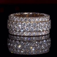 Özel Laboratuvar Üretimi Elmas 6 Karat DEF Renk VS-SI Berraklıkta Brillant Kesim Hip Hop Sonsuzluk Yüzüğü 925 Ayar Gümüş 10K 14K 18K Altın Dört Sıra