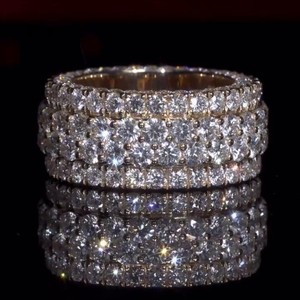 Custom Lab Grown Diamond Eternity <b>Ring</b> 925 <b>Silver</b> 10K 14K 18K Gold Four Row Large Round Iced Out <b>Men</b> Wedding Band Wholesale B2B - Product Image 1