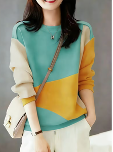 Sudadera de Mujer para San Valentín, con Bloques de Color, Cuello Redondo Asimétrico, Estampado de Dibujos Animados, Suave, 180g, Tejido de Algodón y Fibra de Bambú - Product Image 4