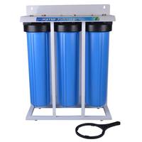 Carcasa de Filtro Jumbo de Plástico de 20 Pulgadas y 4.5 Pulgadas de Diámetro, Sistema de Filtración de Agua de 3 Etapas con Soporte de Hierro y 3 Medidores de Presión