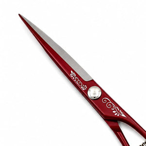 Ciseaux de coiffure professionnels rouges en acier inoxydable, lame tranchante, pour droitiers, manche long, outil de coupe pliable pour salon de coiffure - Product Image 5